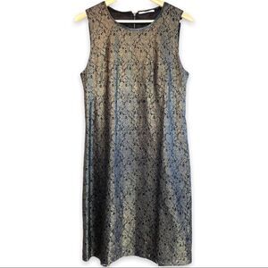 T Tahari Gold Metallic Floral Crochet Overlay Dress